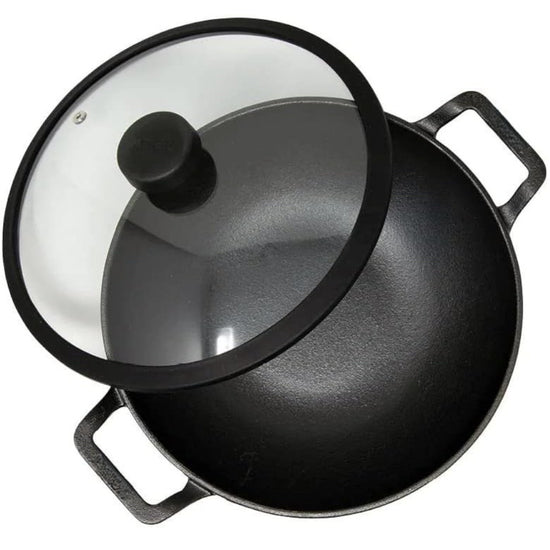 MAHARAJA T211K01 Cast Iron Karahi 26cm with Glass lid