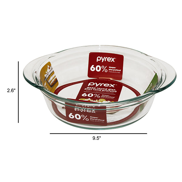 PYREX Baking Glass Dish Round Deep 2.6QT/2.46L