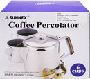 Cafetera percoladora de acero inoxidable de 6 tazas SUNNEX - 11756