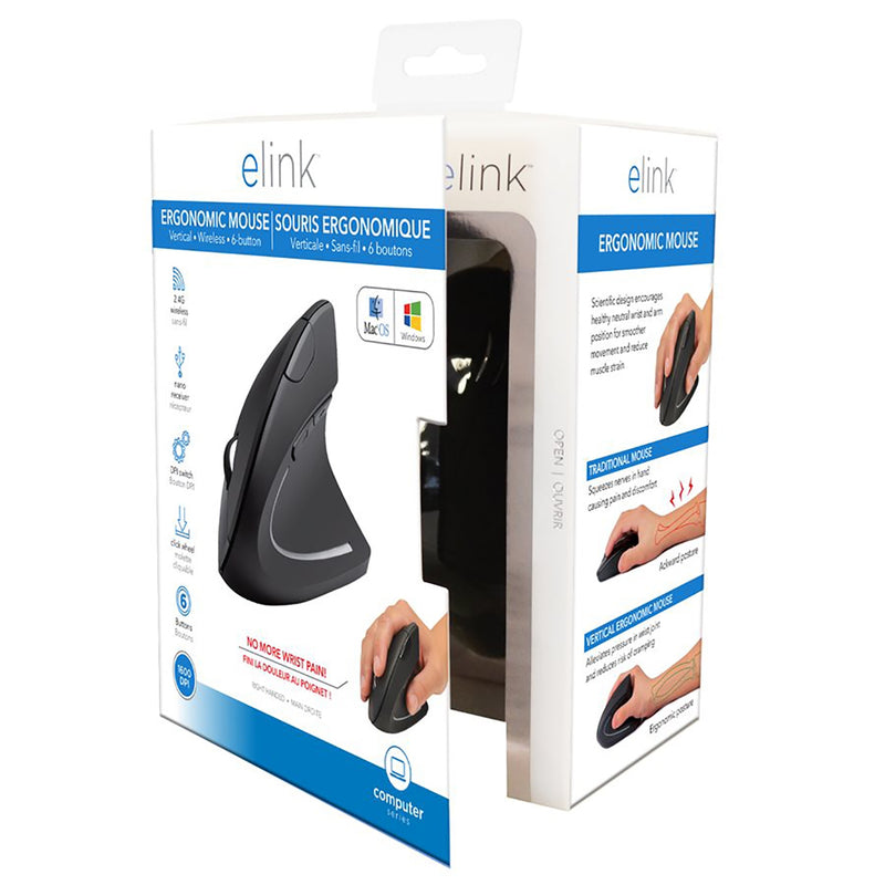 ELINK Ergonomic Vertical Wireless Mouse with 6 Buttons-CM586