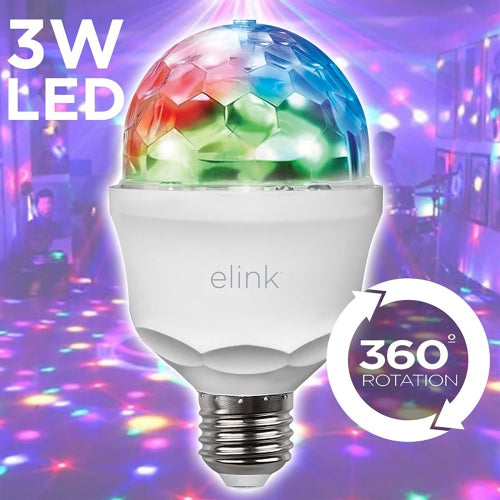 Elink LED Party Light Bulb, 360° Rotating, RGB, 3 Watts-EK1481