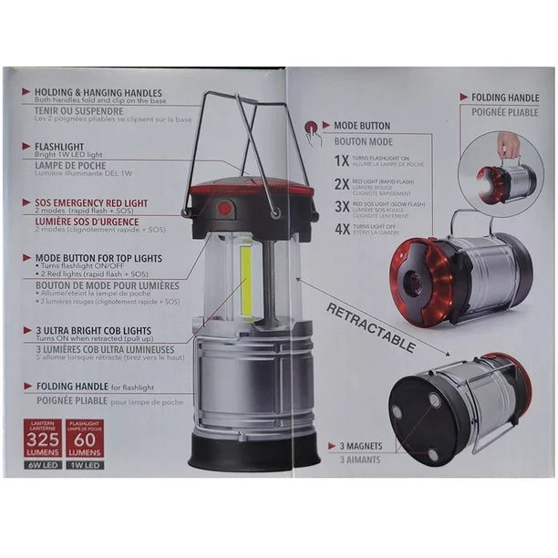 RCA 3-in-1 Retractable Lantern, Led Flashlight & SOS Mode- RFL0117