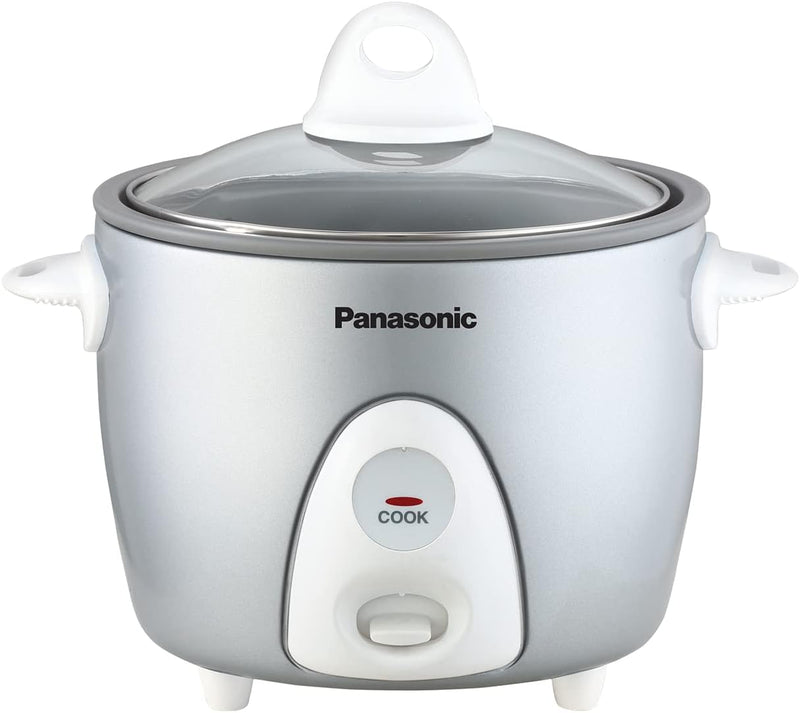 Panasonic  3 Cup Rice Cooker and Steamer, White Factory serviced with Home Essentials warranty- SRG06FGE