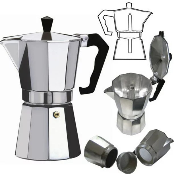 HAUZ Classic Stovetop Coffee Maker for Great Flavored Strong Coffee, ESPRESSO MAKER 6 CUPS- AEM688