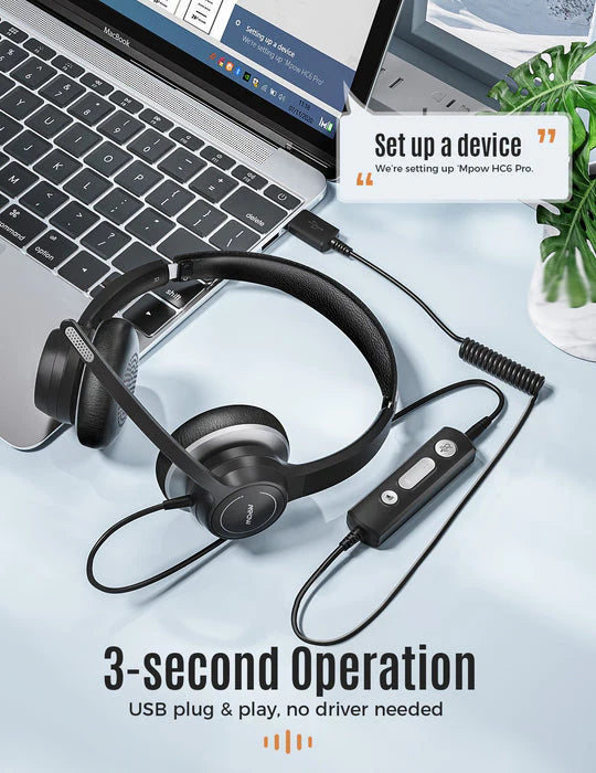 MPOW HC6 Pro USB Headset With Noise Cancellation Microphone- BH328B