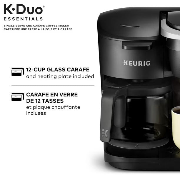 Cafetière à dosettes et carafe KEURIG K-Duo Essentials à portion individuelle K-Cup, emballage défectueux avec garantie complète