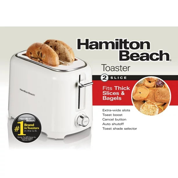 HAMILTON BEACH 2 Slice Toaster with Extra-Wide Slots, White-22218