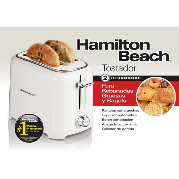 HAMILTON BEACH 2 Slice Toaster with Extra-Wide Slots, White-22218