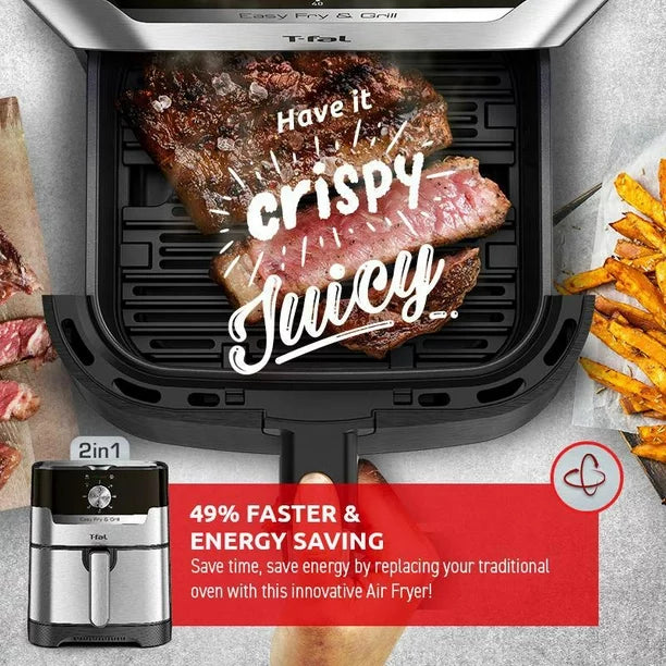 T-FAL Easy Fry & Grill Classic+ 2-in-1 XL Air Fryer 4.2L Blemished package with full warranty -EY501D50