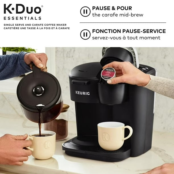 Cafetière à dosettes et carafe KEURIG K-Duo Essentials à portion individuelle K-Cup, emballage défectueux avec garantie complète