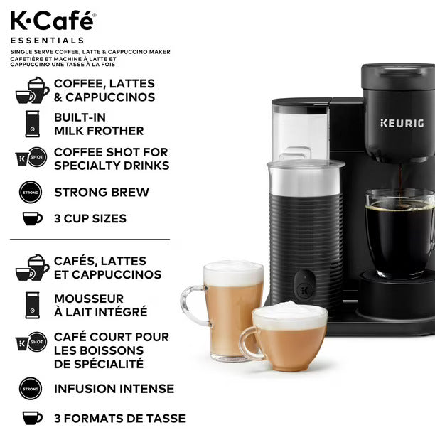 Machine à café latte et cappuccino à portion individuelle KEURIG K-Cafe Essentials K85, emballage défectueux avec garantie complète