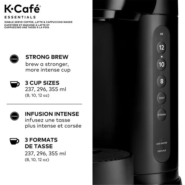 Cafetera para café con leche y capuchino de una sola porción KEURIG K-Cafe Essentials K85, paquete defectuoso con garantía total