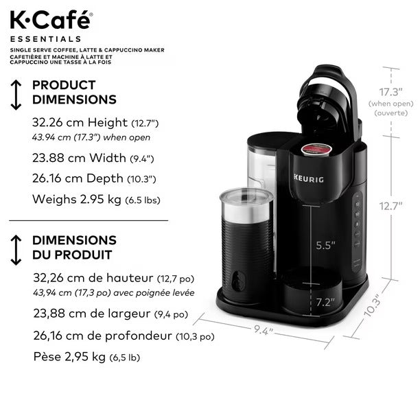 Machine à café latte et cappuccino à portion individuelle KEURIG K-Cafe Essentials K85, emballage défectueux avec garantie complète