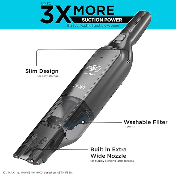 BLACK+DECKER DustBuster 12V Cordless AdvanceClean Slim Handheld Vacuum-HLVC320J01