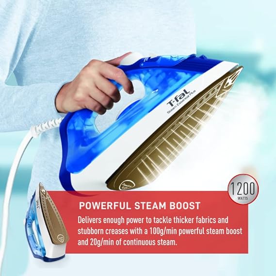 T-Fal Steam Essential Plus - Easy Steam Iron - fast and easy ironing, Blue, 1200 watts (FV1954Q1)