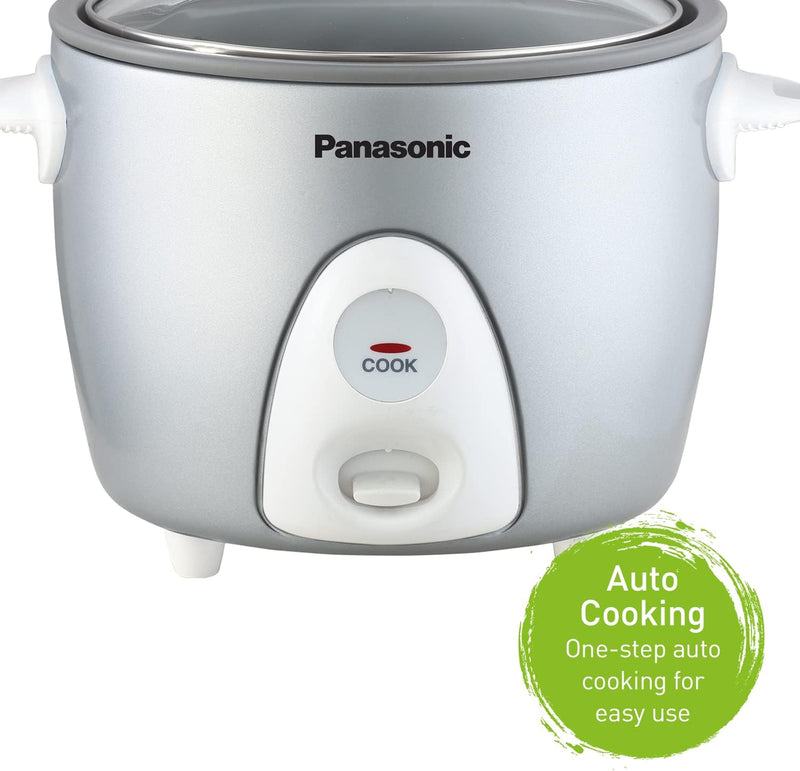 Panasonic  3 Cup Rice Cooker and Steamer, White Factory serviced with Home Essentials warranty- SRG06FGE