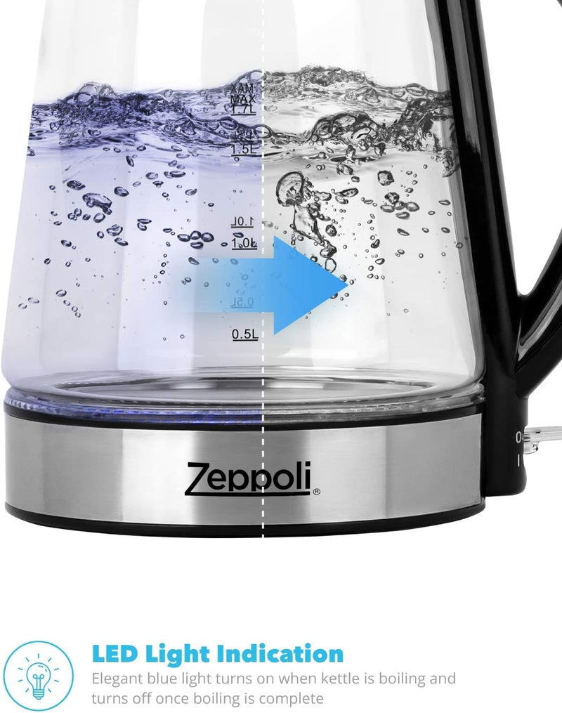 ZEPPOLI Electric Kettle - 1.7L Stainless Steel Glass Tea Kettle with Speed Boil -ZEP-KETTLE