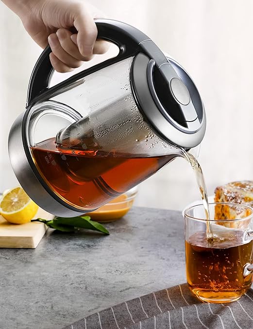 DECEN Electric Tea Kettle, 6 Variable Presets Temperature Smart Tea Maker, Fast Boil Electric Glass Kettle with 2Hr Keep Warm Function, Premium Stainless Steel, 1200 Watt Quick Heating, 1.7L