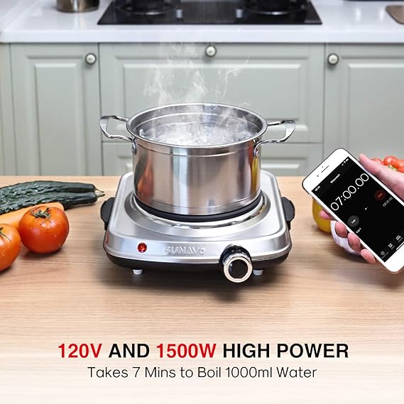 SUNAVO Hot Plates for Cooking, 1500W Electric Single Burner with Handles-HP102-D2
