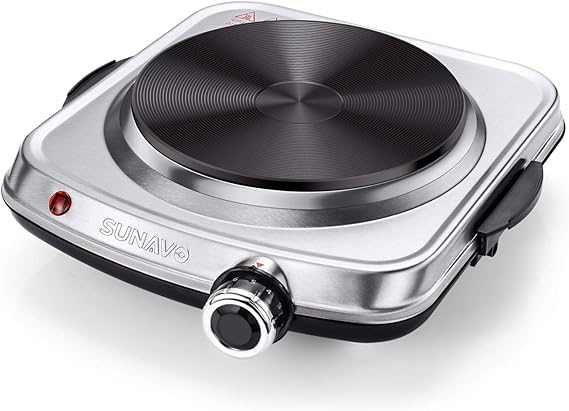 SUNAVO Hot Plate for Cooking, 1500W Electric Single Burner with Handles-HP102-D2