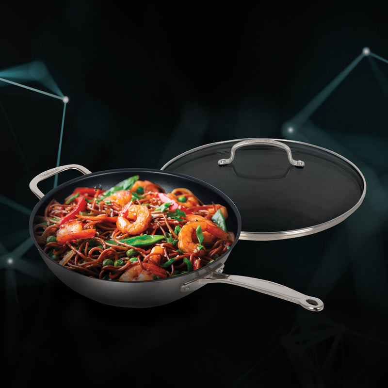 12" EVERLASTING NON-STICK STAINLESS STEEL STIR-FRY PAN/WOK WITH COVER-77IEL26-30HNSCC