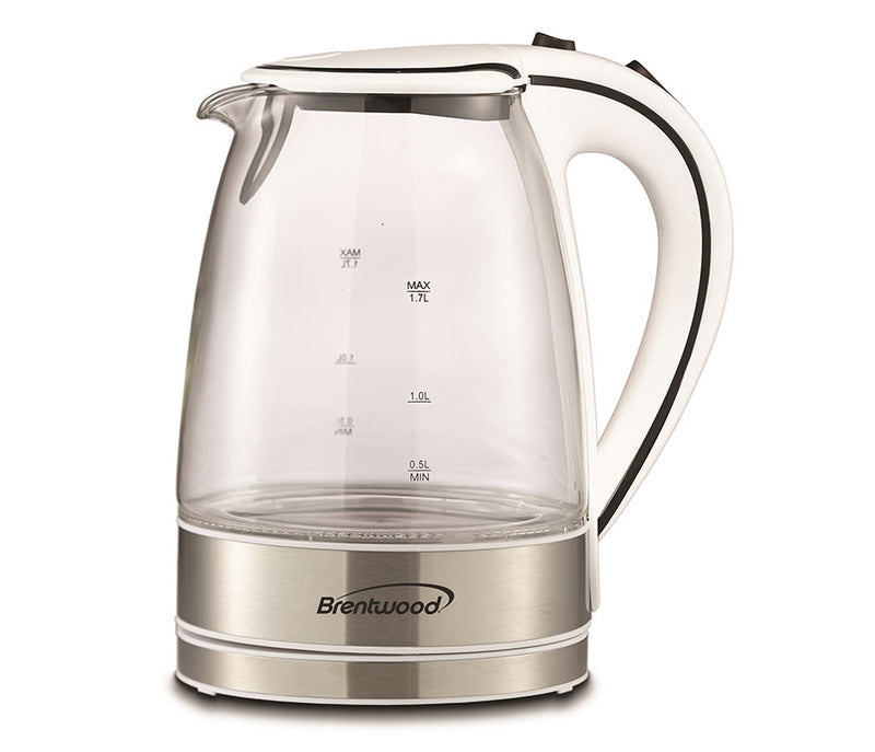 Brentwood KT-1900W 1.7L Cordless Glass Electric Kettle, White
