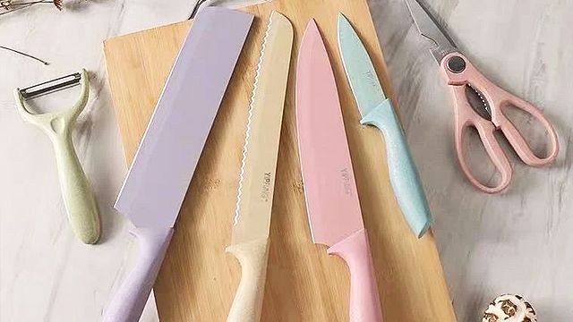 EVCRIVERH 6 Piece Pastel Corrugated Kitchen Knife Set