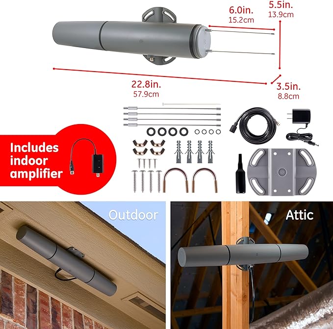 GE Outdoor/Attic Mount Amplified TV Antenna Long Range Digital HDTV An