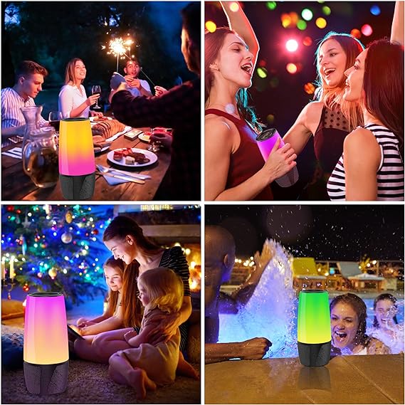 FDY Bluetooth Speaker, 9 Color LED Lighting Themes Speaker, IPX6 Waterproof Portable Wireless Speaker, Bluetooth 5.3, Wireless Two Pairing, 360° Stereo Sound Effect for Family Gatherings (Colorful)