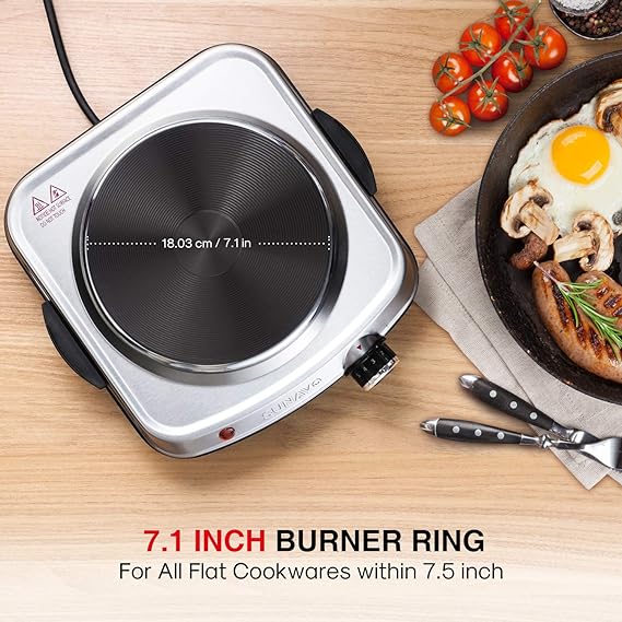 SUNAVO Hot Plates for Cooking, 1500W Electric Single Burner with Handles-HP102-D2