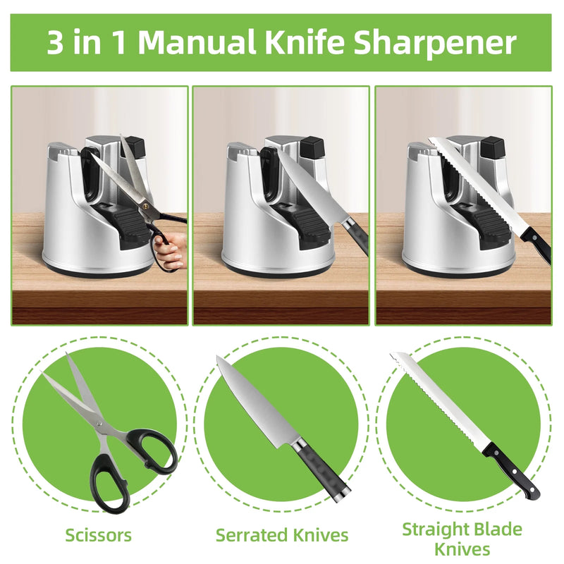 Manual Knife Sharpener with Suction Cup 3-in-1