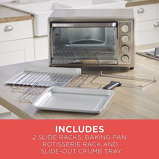 BLACK+DECKER Rotisserie Toaster Oven, 6 Slice, 5 Functions, Silver, TO4314SSD