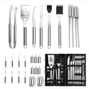 Juego de utensilios para barbacoa de acero inoxidable con estuche de almacenamiento, 26 piezas 