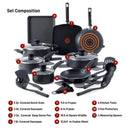 T-FAL B495LSID Kitchen Solutions 22pc Cookware Set - Blemished package with full warranty