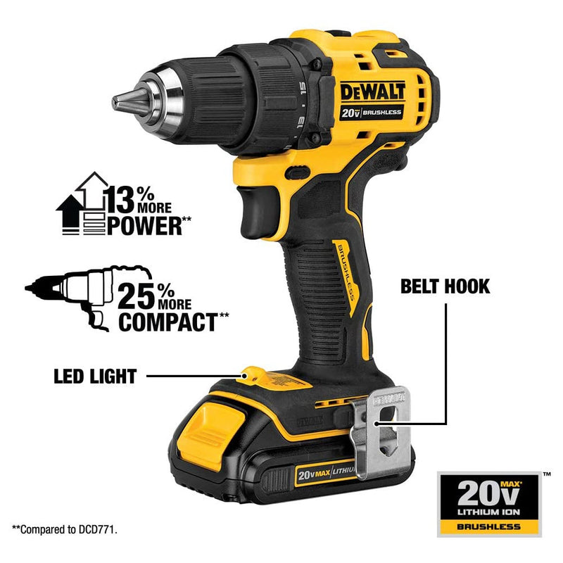 DEWALT DCD708C2 20V MAX* Cordless Drill/Driver Kit, Compact, 1/2-Inch - Refurbished with Dewalt Warranty