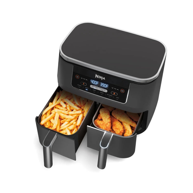 NINJA  Dual Zone Air Fryer with 6-in-1 Functions, Stainless Steel, Black, Factory serviced with Home Essentials warranty 7.5-L-DZ201C