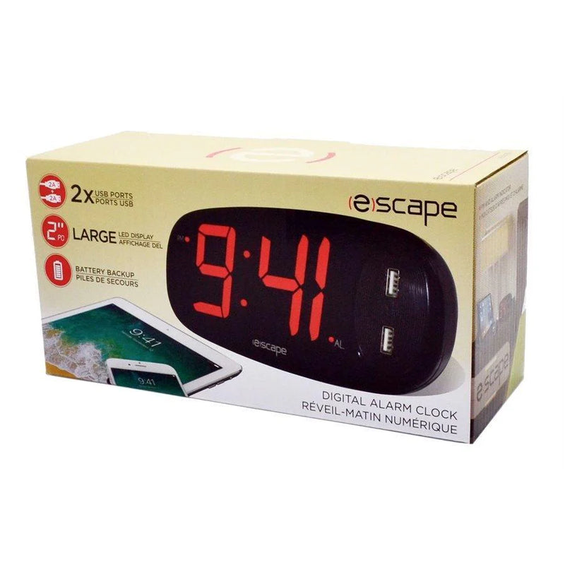 ESCAPE Digital alarm clock with 2 x 2amp usb charge ports Black-ALCK162