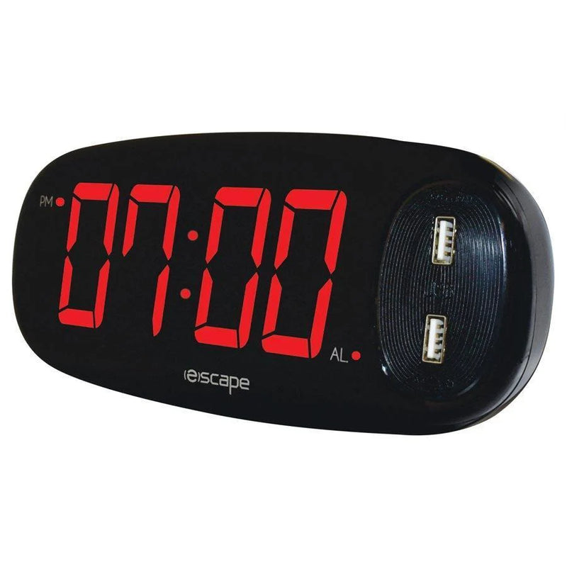 ESCAPE Digital alarm clock with 2 x 2amp usb charge ports Black-ALCK162