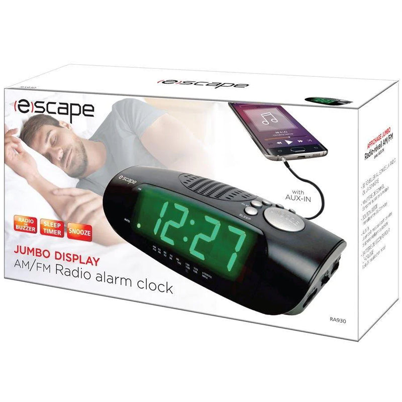 ESCAPE Jumbo Display AM/FM Digital Alarm Clock with AUX Black-RA930