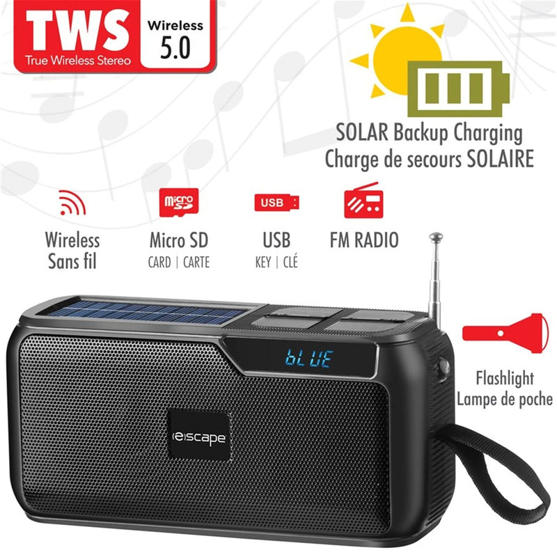 ESCAPE Solar Powered Rechargeable Bluetooth Speaker with FM Radio and Flashlight-SPBT3637