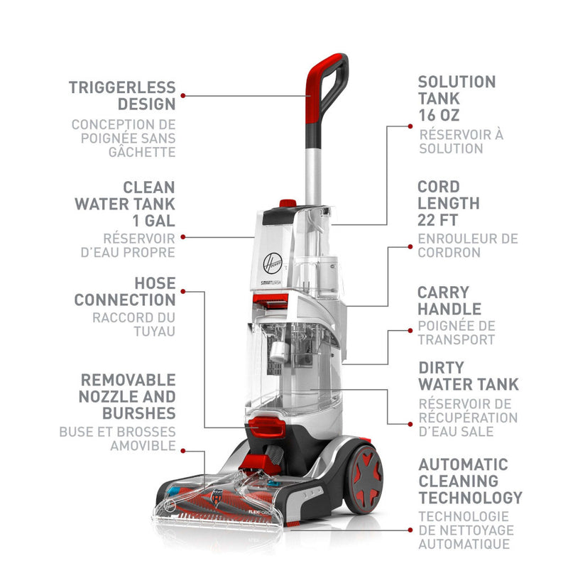 HOOVER FH52041VCD SmartWash Plus Automatic Upright Carpet Deep Cleaner - Factory serviced with Home Essentials Warranty
