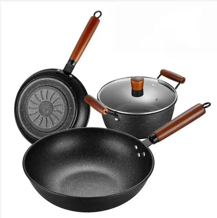 LONGZIWEI 3 Pieces Cookware Pans and Pot, Nonstick Induction Pots and Pans Set