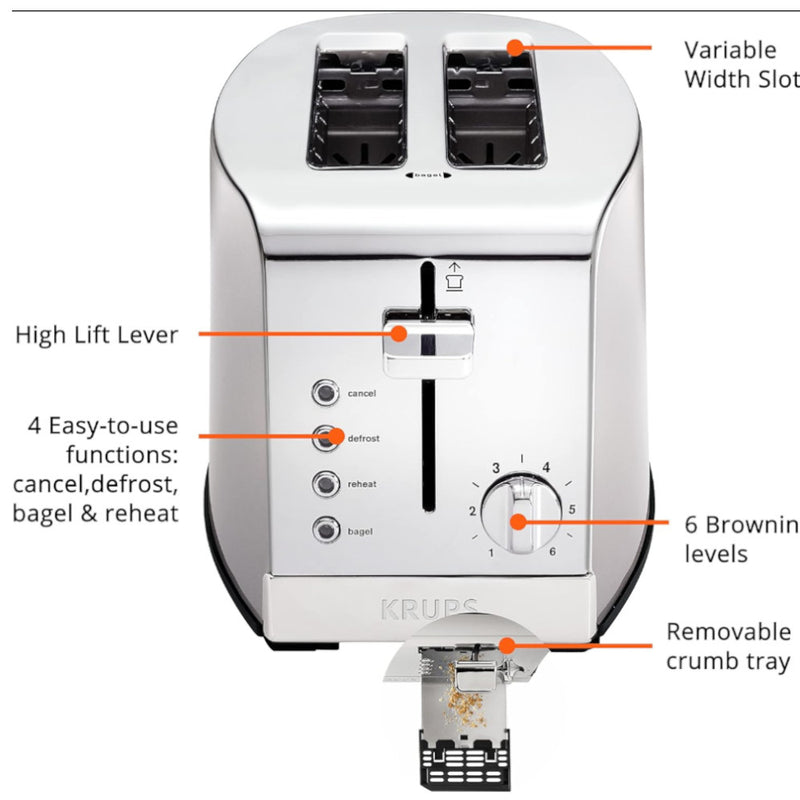 KRUPS KH732D51 2 slice Stainless Steel Toaster