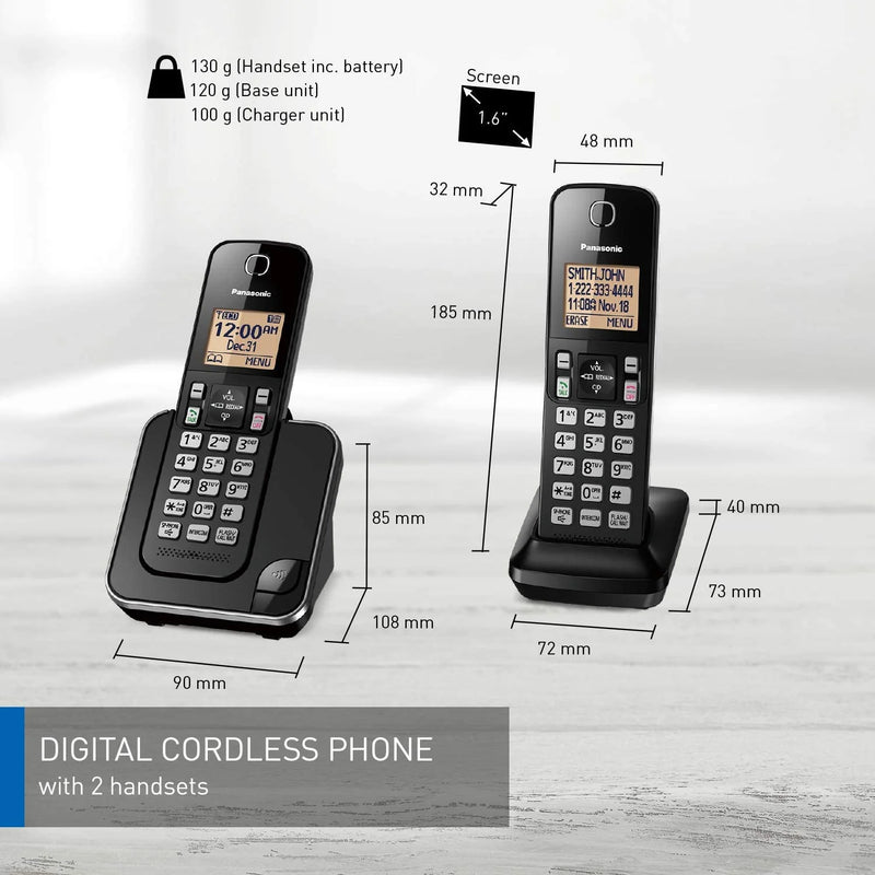 PANASONIC 2 Handset Cordless Phone - Refurbished with Home Essentials warranty - KX-TGC382