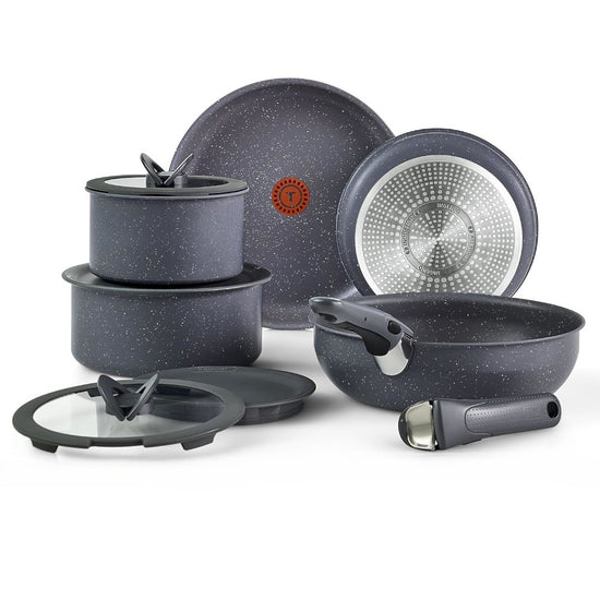T-FAL L824SB64 Ingenio Essential Non-Stick Cookware 11PC Set - Granite