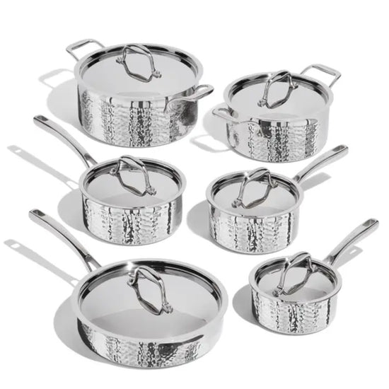 LAGOSTINA L996612612 Artigiano 12 PC 3 Ply Clad Hammered Stainless Steel Cookware Set