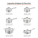 LAGOSTINA L996612612 Artigiano 12 PC 3 Ply Clad Hammered Stainless Steel Cookware Set