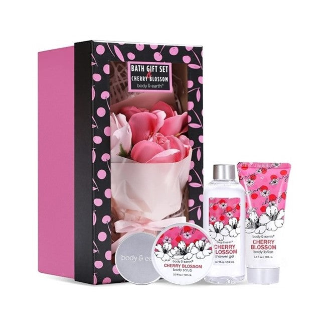 Body & Earth Bath Body Gift Box for Her 5 Pcs Cherry Blossom