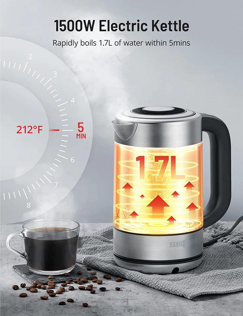 PARIS RHONE Glass Cordless Electric Kettle With with 6 Temperature Settings - EK009