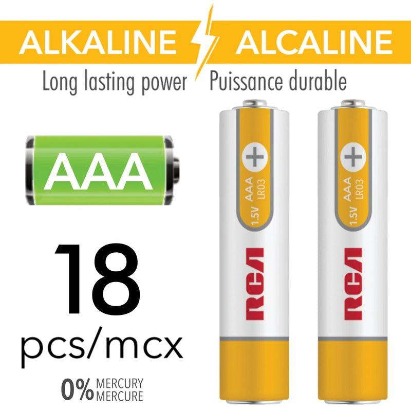 RCA 18 Pack AAA Alkaline Batteries Mercury Free - RAK18AAA